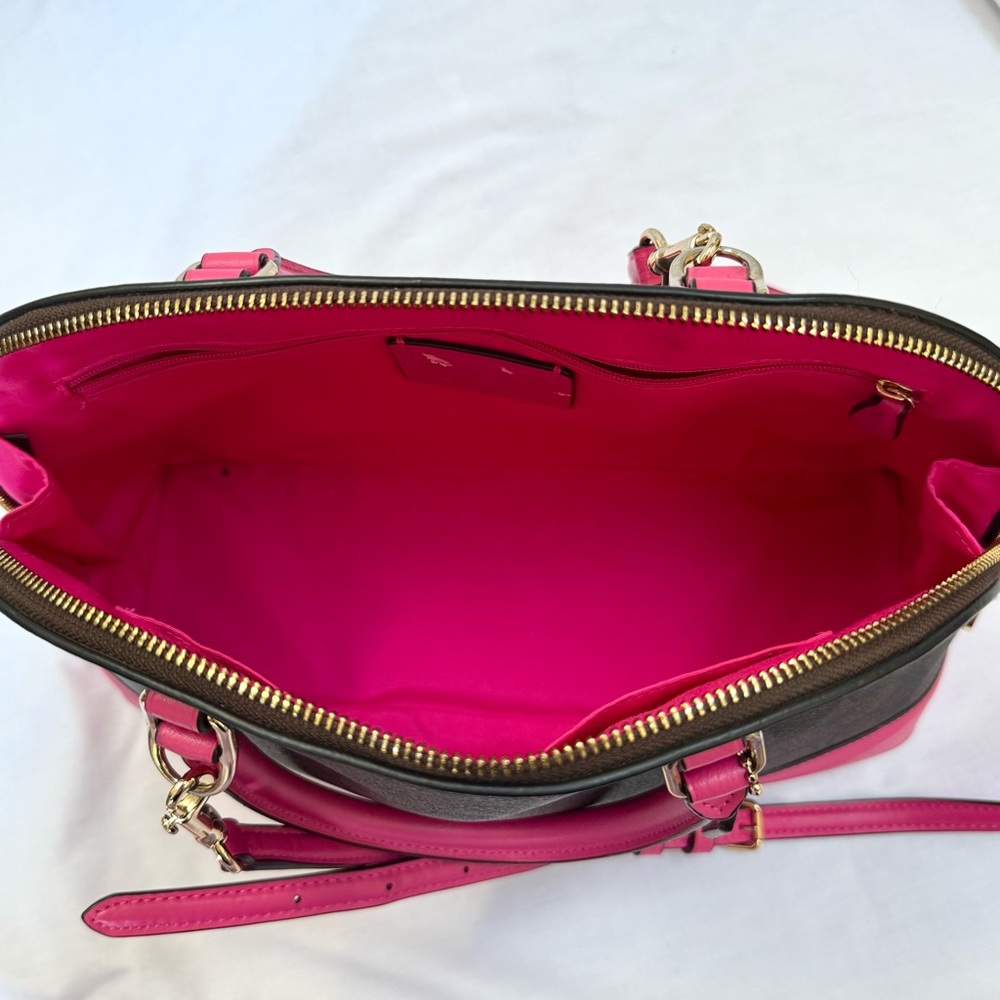 Coach Brown Signature Satchel with Hot Pink Trim & Coach wristlet - Picture 9 of 16